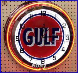 19 GULF Antique Sign Gasoline Motor Oil Gas Station Double Neon Clock No Nox