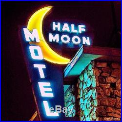 19 Neon Style Blue Half Moon Motel No Vacancy in Steel bar hotel USA sign VTG