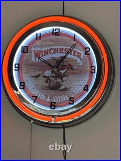 19 WINCHESTER Sign Double Neon Clock Firearms & Ammunition