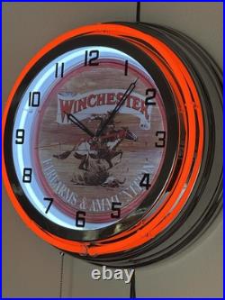19 WINCHESTER Sign Double Neon Clock Firearms & Ammunition
