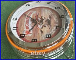 19 WINCHESTER Sign Double Neon Clock Firearms & Ammunition