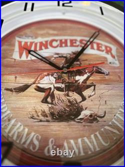 19 WINCHESTER Sign Double Neon Clock Firearms & Ammunition