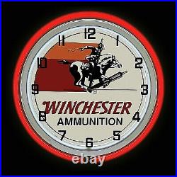 19 Winchester Ammunition Sign Double Neon Clock Red Neon Chrome
