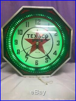 20 Texaco Neon Spinner Clock Pinwheel Gas Sign Rare Gas Advertising Vintage Wow