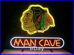 20x16 Man Cave Chicago Blackhawks Neon Sign Light Lamp Garage Vintage Wall