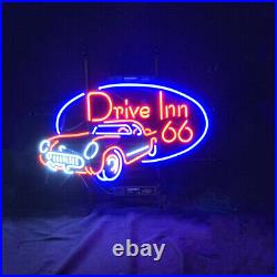 24x20 Drive Inn 66 Neon Sign Light Vintage Style Glass Garage Man Cave Lamp