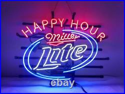 24x20 Happy Hour Miller Lite Neon Sign Light Vintage Style Bar Shop Window