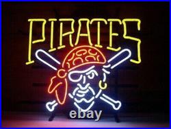 24x20 Pittsburgh Pirates Bar Real Glass Handcraft Cave Decor Vintage Neon Sign