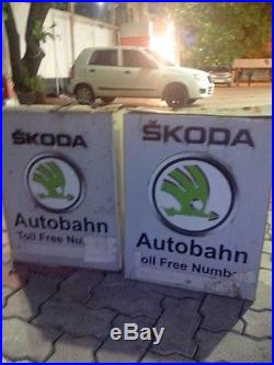 2 Large Skoda Auto Car Dealers Garage Vintage Light Box Signs Nt Porcelain Neon