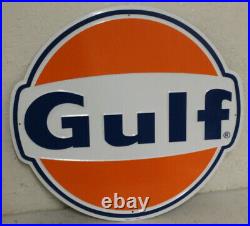 2 Large Vintage Style 24 Gulf Gas Station Signs Man Cave Garage Decor Oil Can