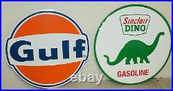 2 Large Vintage Style 24 Gulf & Sinclair Gas Station Signs Man Cave Garage