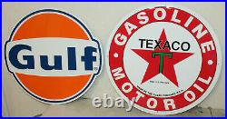 2 Large Vintage Style 24 Texaco & Gulf Gas Station Signs Man Cave Garage Decor