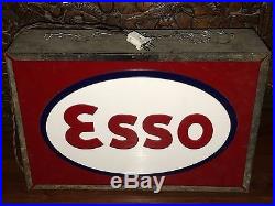 50s ESSO DOUBLE LIGHT BOX SIGN VINTAGE OIL GAS STATION GARAGE NT PORCELAIN NEON