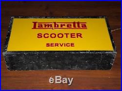 50s LAMBRETTA SCOOTER LIGHT UP BOX SIGN VINTAGE STATION GARAGE NT ENAMEL NEON