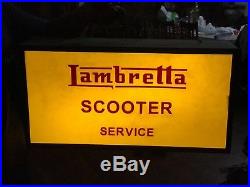 50s LAMBRETTA SCOOTER LIGHT UP BOX SIGN VINTAGE STATION GARAGE NT PORCELAIN NEON