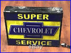 50s ORIGINAL VINTAGE GM CHEVY DEALER GARAGE LIGHT UP BOX SIGN NT PORCELAIN NEON