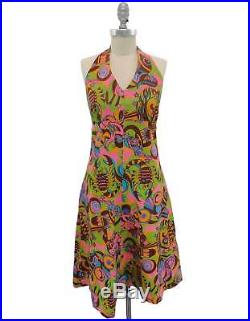 70s Zodiac Signs Novelty Print Dress Age of Aquarius Cotton Hippy Neon Mod 4XS