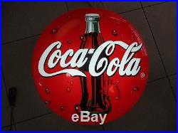 A VINTAGE 24 ROUND PLASTIC MADE, 3D COCA COLA SIGN, WITH NEON INSIDE, 90's. OR 358 A VINTAGE 24 ROUND PLASTIC MADE, 3D COCA COLA SIGN, WITH NEON INSIDE, 90's. OR 358