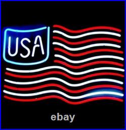 American USA Flag Vintage Neon Light Sign 24x16 Home Bar Plub Glass Decor