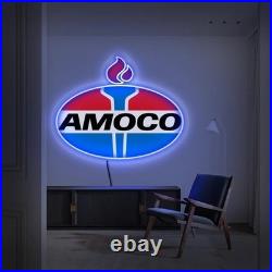 Amoco Gasoline Neon Sign 18x15 Light Man Cave Car Garage Vintage Wall Decor