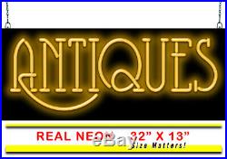 Antiques Neon Sign Jantec 32 x 13 Pawn Shop Store Vintage Gold Silver