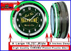 Ask for Valvoline Motor Oil Vintage Logo Sign 19 Double Neon Clock Green Garage