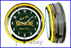 Ask for Valvoline Motor Oil Vintage Logo Sign 19 Double Neon Clock Yellow Neon