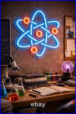 Atom Neon Sign 24x24 Light Man Cave Science Physic Lab Vintage Wall Decor