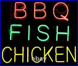 BBQ Fish Chicken Neon Light Sign Shop Window Vintage Style Bar Glass 17x14