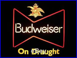 BUDWEISER On Draught Lighted Beer Sign, Neon Look, VINTAGE