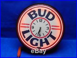 BUD LIGHT BEER SIGN Red Neon Light Clock Vintage Collectible 19 INCH