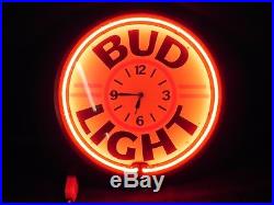 BUD LIGHT BEER SIGN Red Neon Light Clock Vintage Collectible 19 INCH
