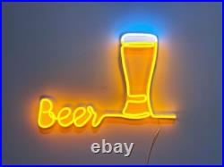 Beer Neon Sign 24x15 Light Man Shop, Restaurant Beer Bar Vintage Wall Decor