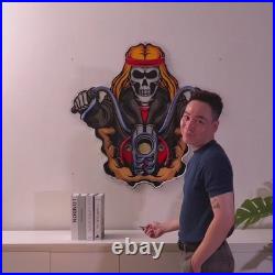 Biker Skull Neon Sign 24x20 Light Pop Artwork Vintage Garage Home Wall Decor