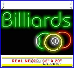 Billiards With Balls Neon Sign Jantec 32x 20 Pool Hall Pool Table Vintage