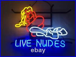 Blue Live Nude Gift Neon Signs Gift Artwork Wall Vintage Bar Glass Decor 24x20