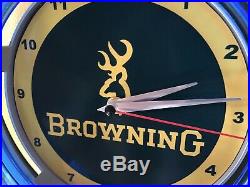 Browning Firearms Shotgun Gun Store Advertising Blue Neon Wall Clock Sign
