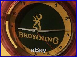 Browning Firearms Shotgun Rifle Hunter Advertising Man Cave Neon Wall Clock Sign
