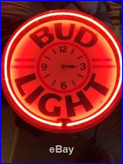 Bud Light Beer Neon Light Clock Sign Vintage Man Cave Bar
