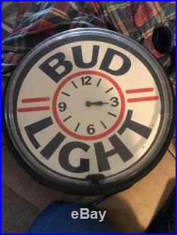 Bud Light Beer Neon Light Clock Sign Vintage Man Cave Bar