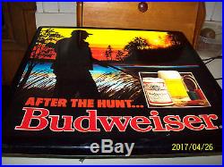 Budweiser After The Hunt Light Up Sign Advertising Vintage Non Neon Fishing Beer