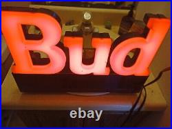 Budweiser Neon Sign Vintage BUD Beer bottle Bar Sign 1970s Red Advertising light