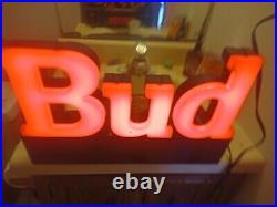 Budweiser Neon Sign Vintage BUD Beer bottle Bar Sign 1970s Red Advertising light