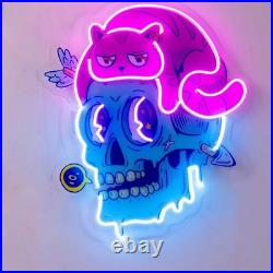 Cat And Skull LED Neon Sign 26x18 Light Pop Art Vintage Halloween Wall Decor