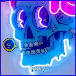 Cat And Skull LED Neon Sign 26x18 Light Pop Art Vintage Halloween Wall Decor