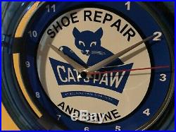 Cat's Paw Shoe Repair Cobbler Store Advertising Blue Neon Wall Clock Sign
