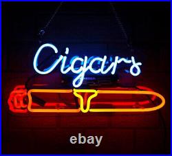 Cigars Display Real Glass Neon Sign Vintage Man Cave Room Decor Lamp 19x12