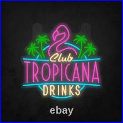 Club Tropicana Drinks Neon Sign 26x26 Light Man Cave Vintage Pub Wall Decor