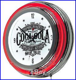 Coca Cola 1886 Vintage Logo Sign Home Accent Chrome Double Ring Neon Wall Clock