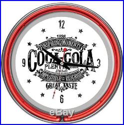 Coca Cola 1886 Vintage Logo Sign Home Accent Chrome Double Ring Neon Wall Clock